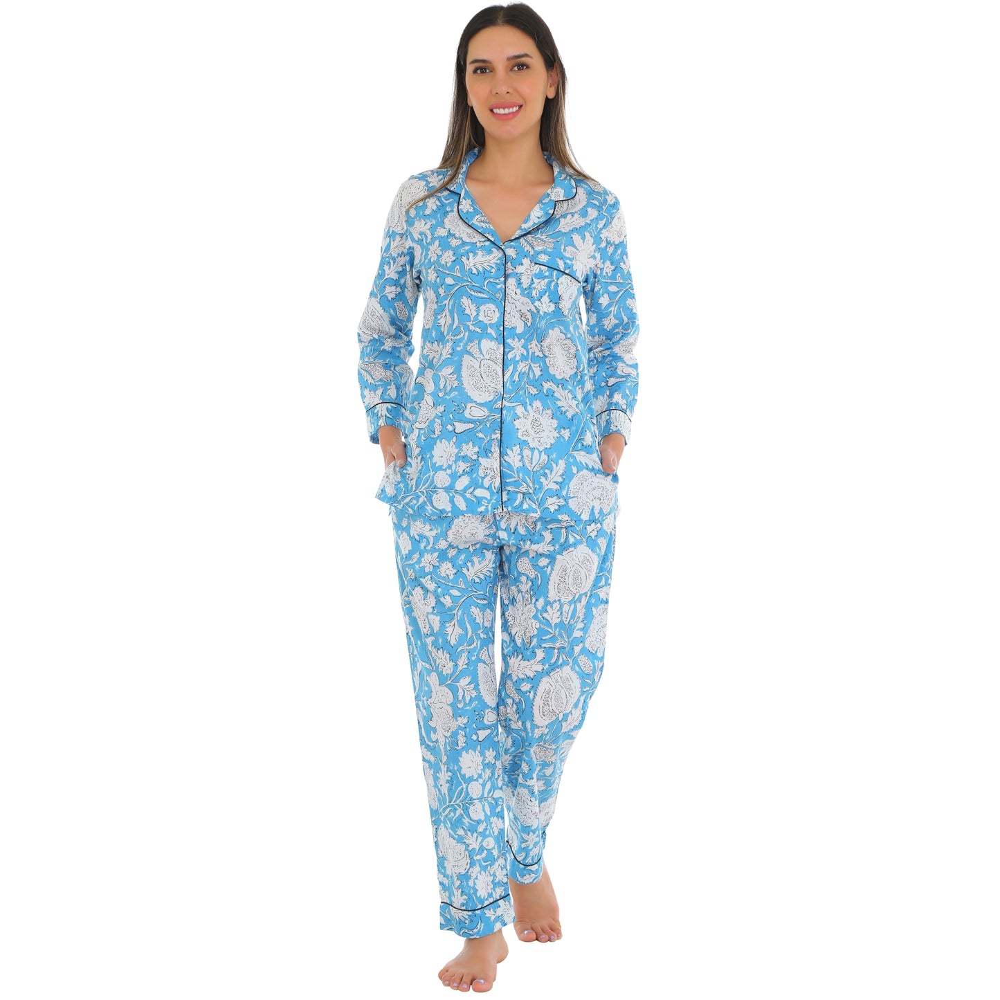Cotton blue floral nightsuit