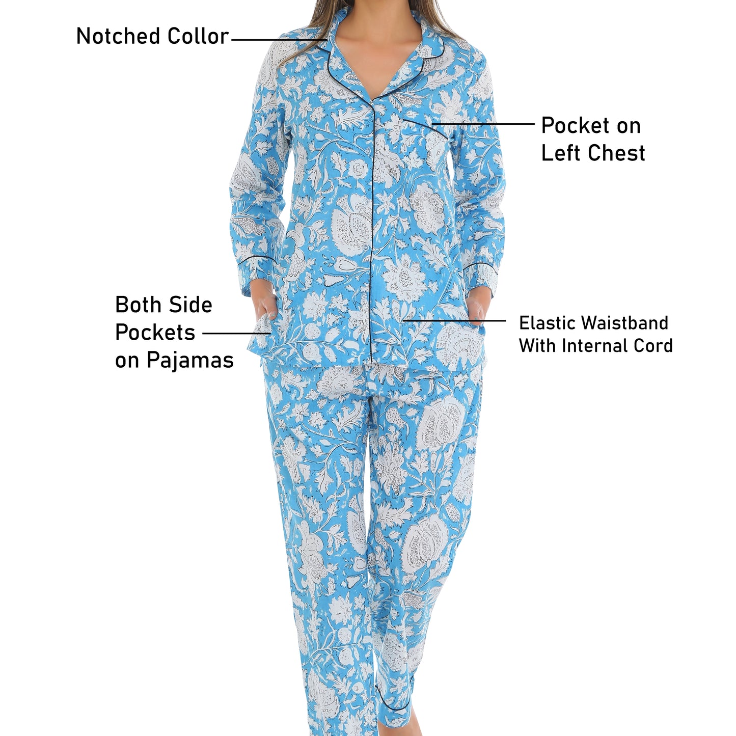 Cotton blue floral nightsuit