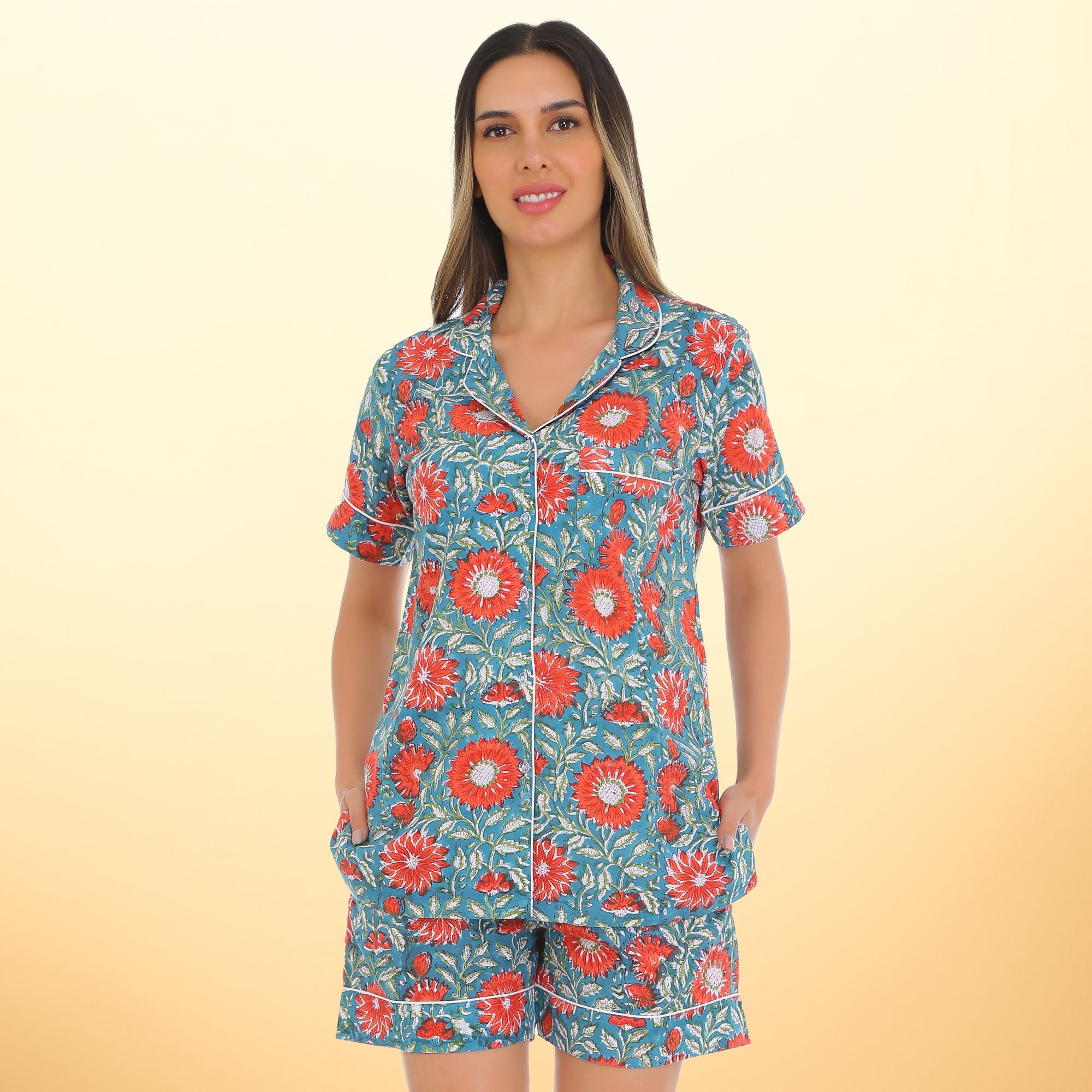 Colorful Flower Print Shorts Set