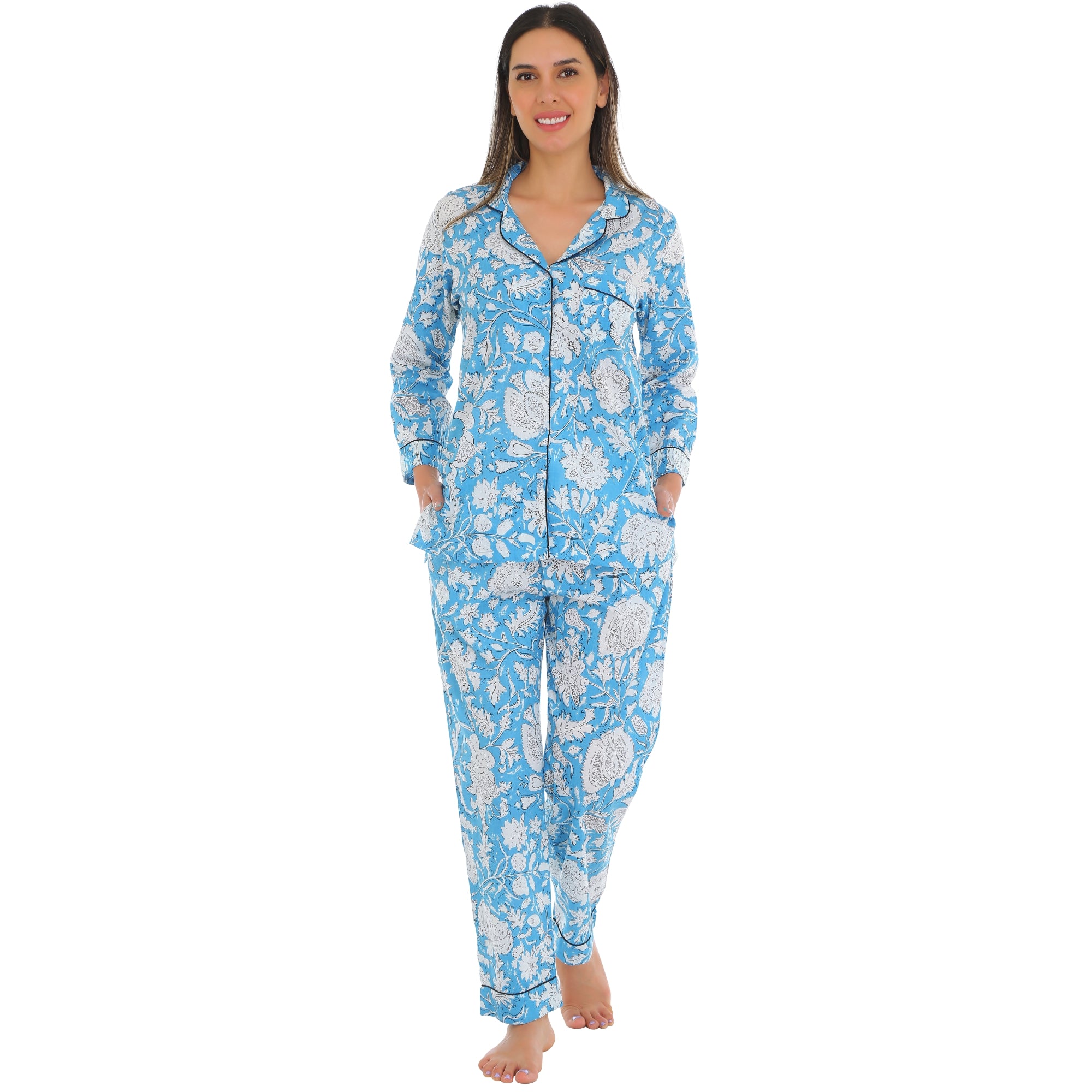 Cotton blue floral nightsuit