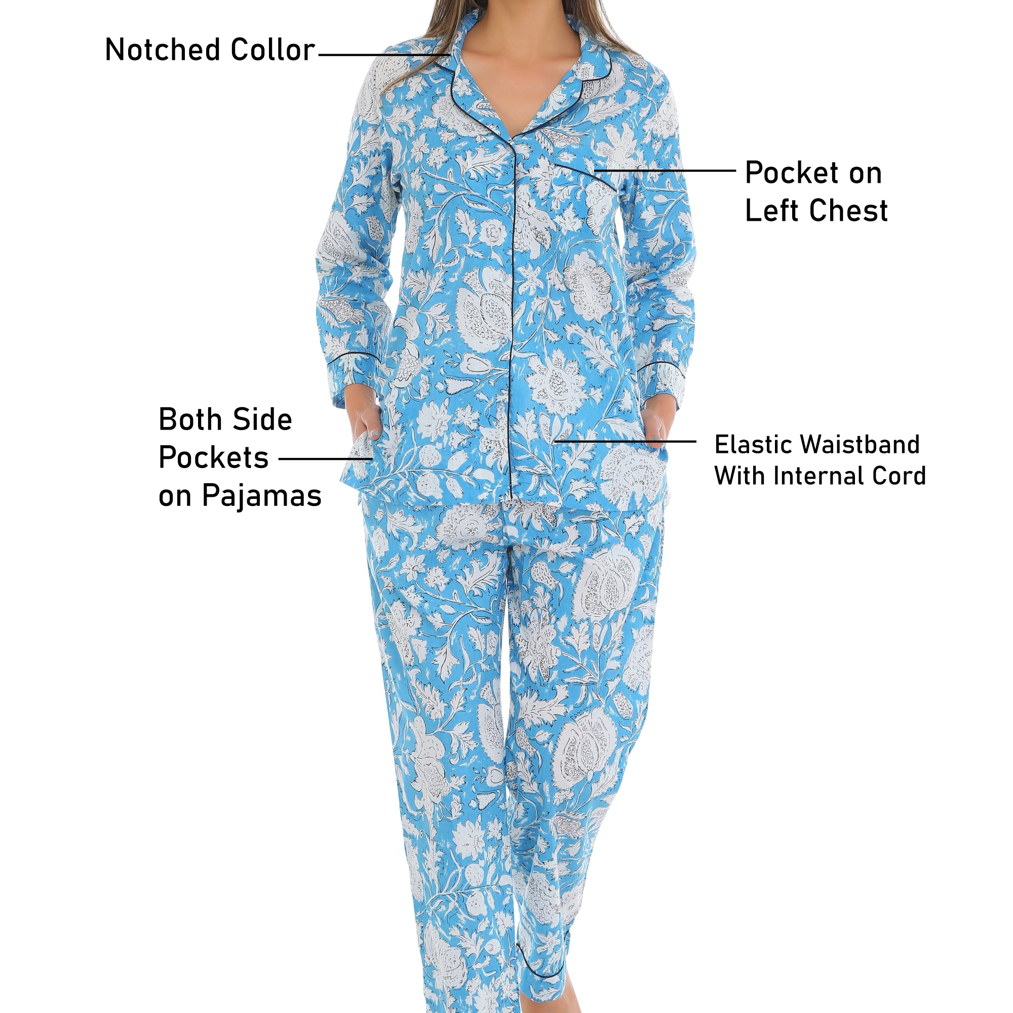 Cotton blue floral nightsuit