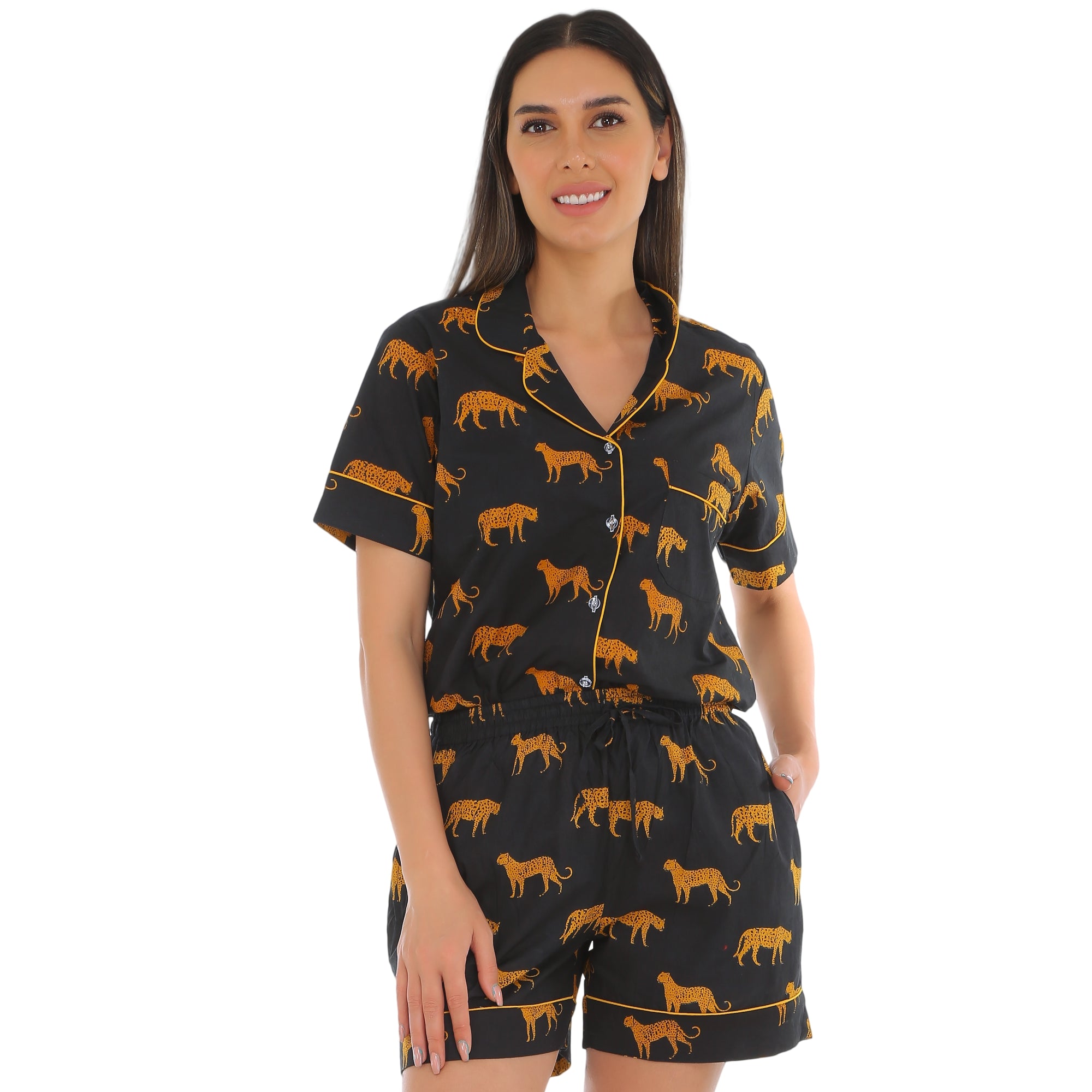 Black safari cotton Shorts Set