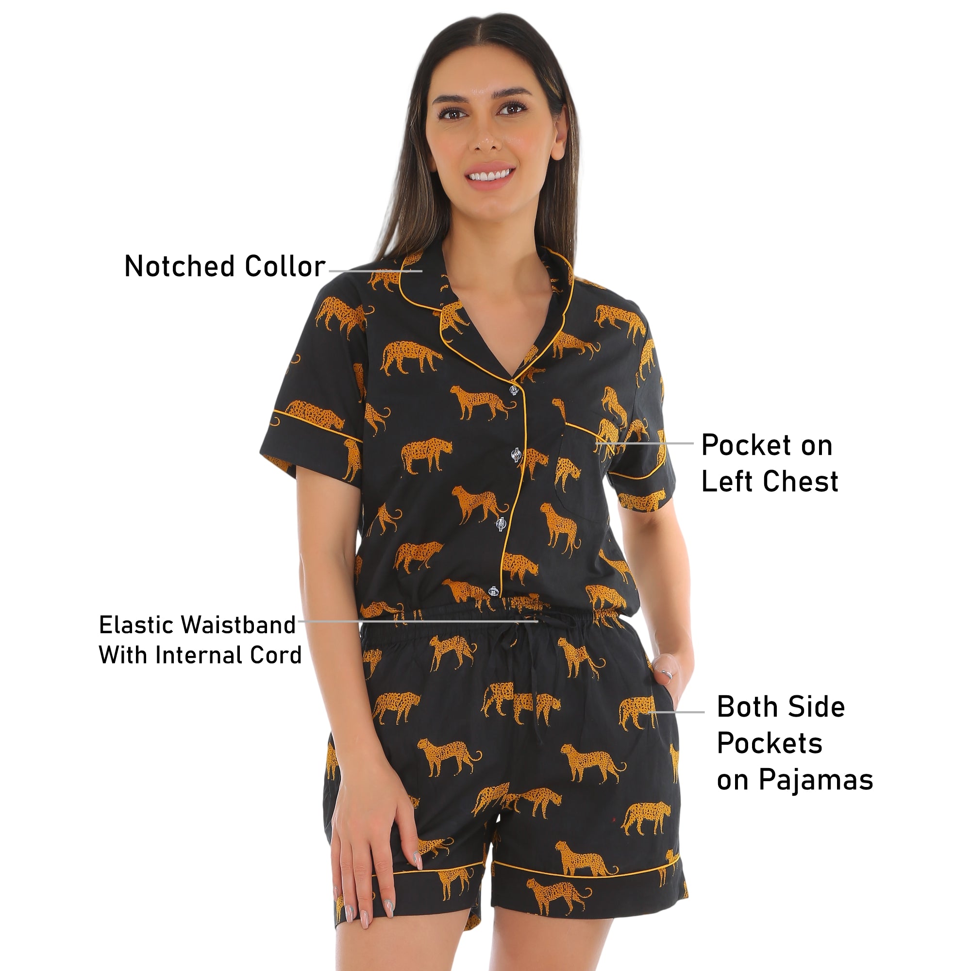 Black safari cotton Shorts Set