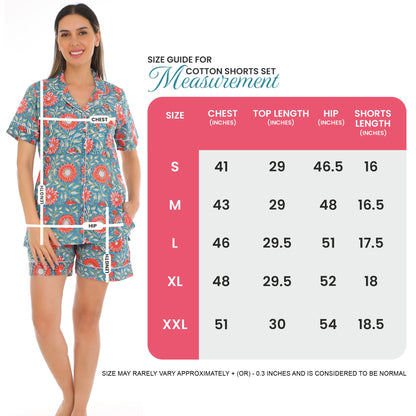 Gudnini Cotton Multi color Printed Comfortable Night wear for Women,Half Sleeves Button Down Shirt with shorts Loose fit night suit