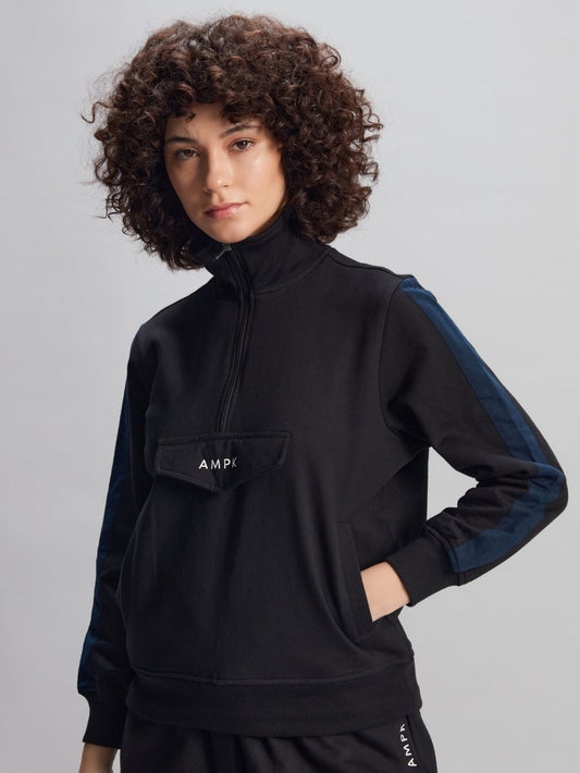 Gudnini AMPK Vista Black Sweat Shirt,High Neck Long Sleeve Fleece Casual Comfortable Designer Sweatshirt for Women