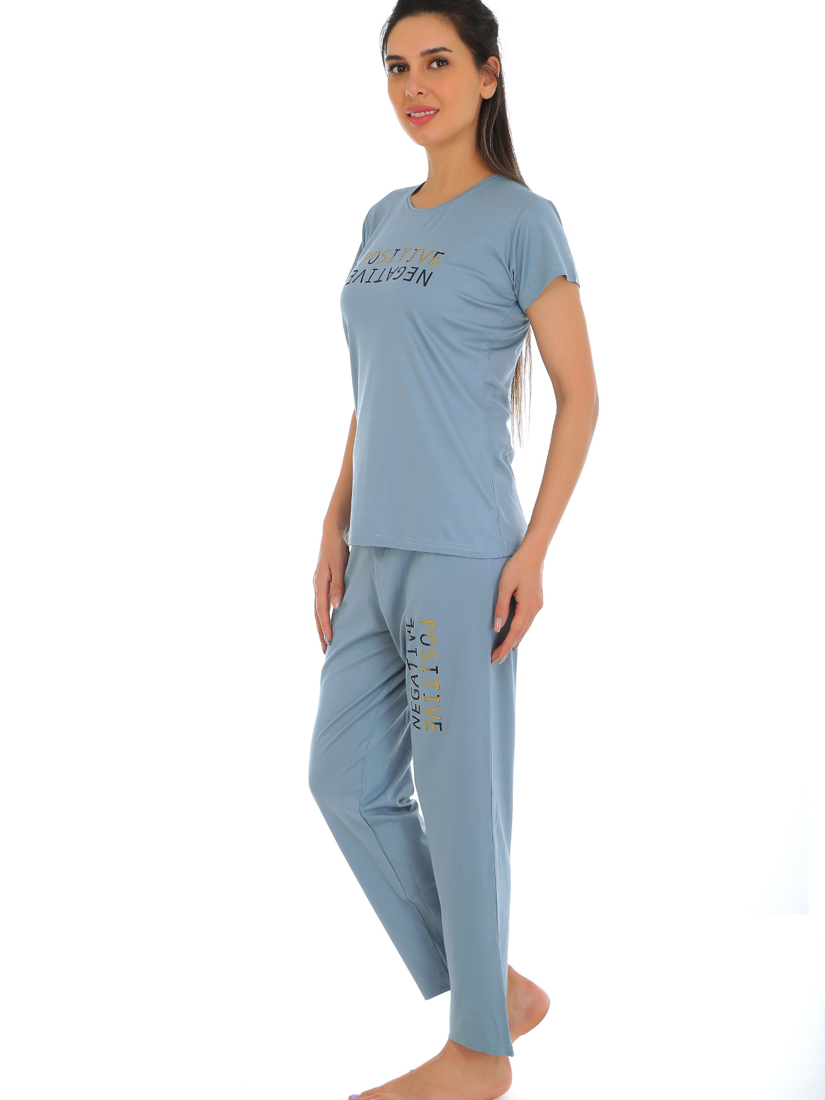 Gudnini Tencel T-Shirt With Pyjama Set ,Half Sleeves Top With Pajama Sleepwear for Women