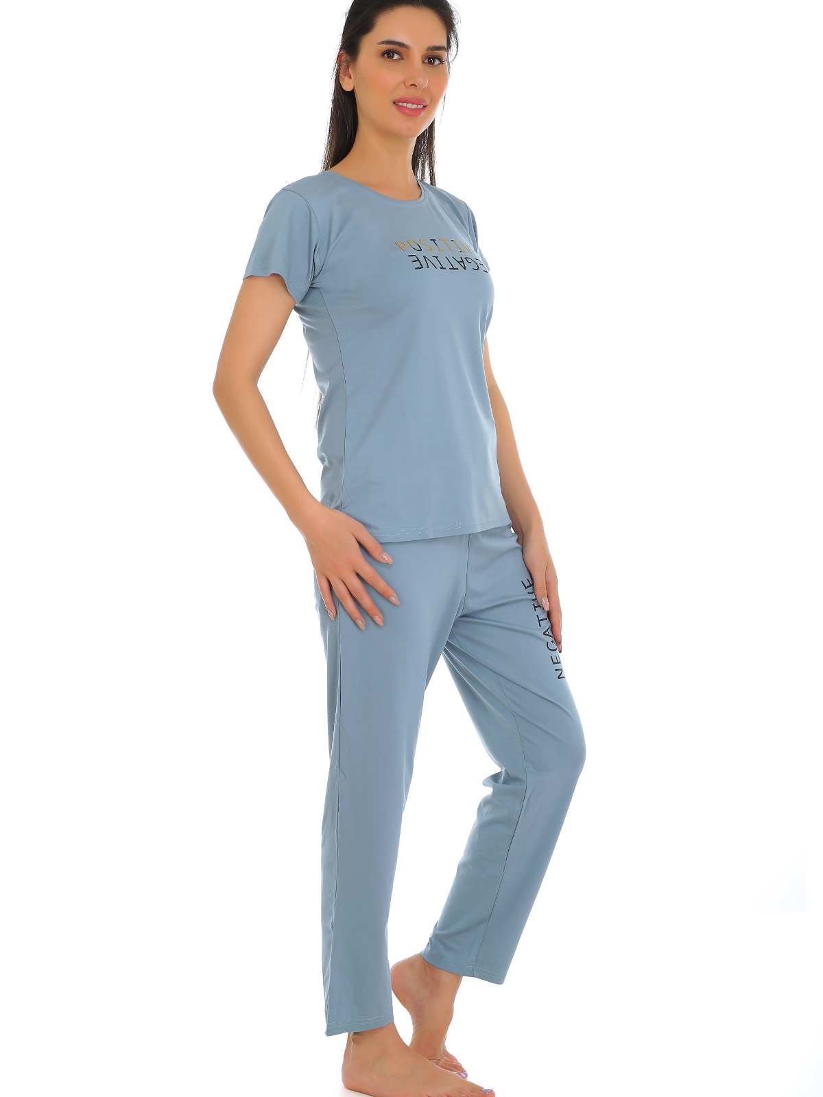 Gudnini Tencel T-Shirt With Pyjama Set ,Half Sleeves Top With Pajama Sleepwear for Women