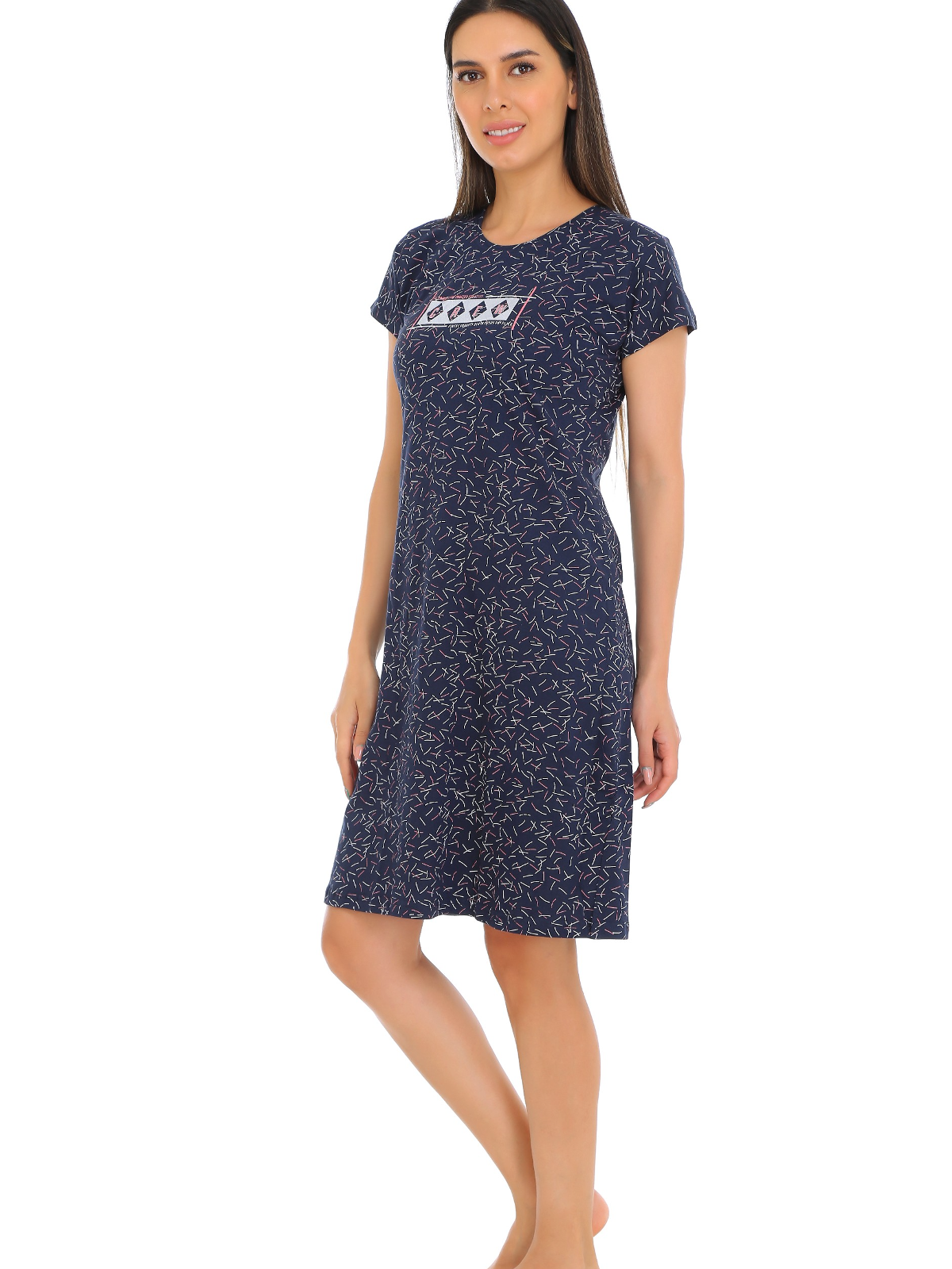 Gudnini Printed Knee Length Mini Dress,Printed Short Night Dress for Women Relax Nightgown Sleepwear Dress Print Lounge Wear